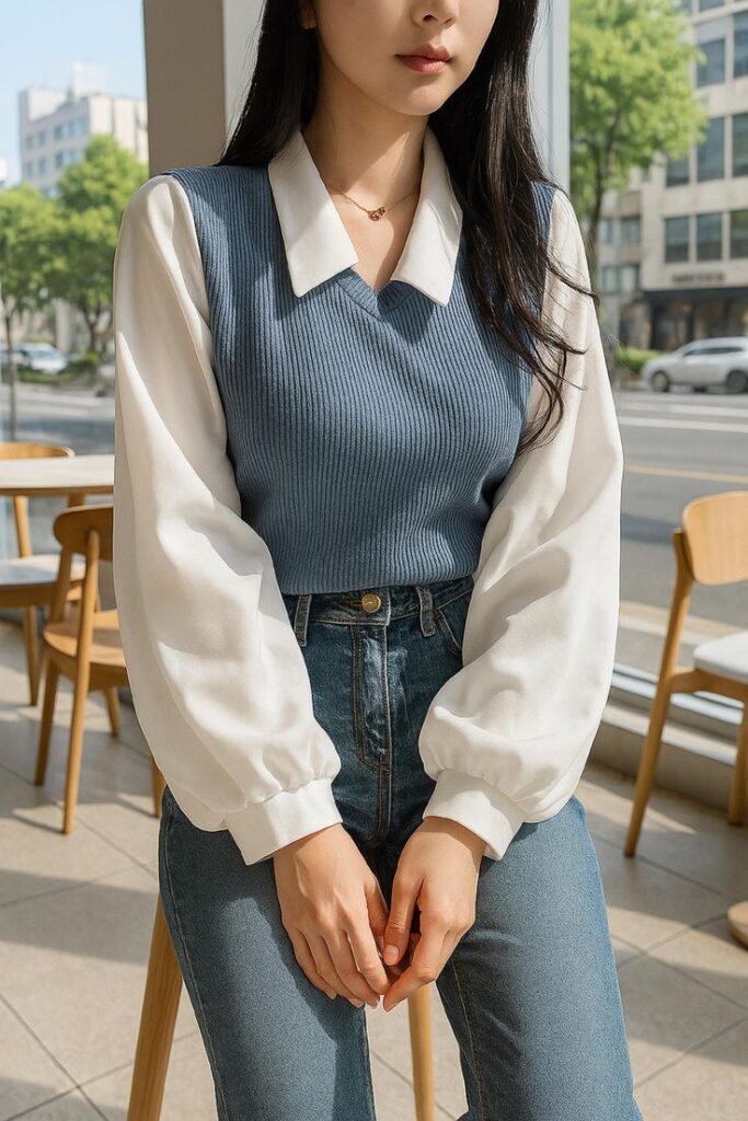 Elegant Layered Knit Vest Blouse Chic Office Wear