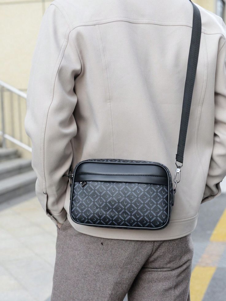 Fashion Color Block Geometric Pattern Handbag Mens Multifunctional Shoulder Messenger Bag For Work Shopping Travel Purse Vintage Side Bags For Men