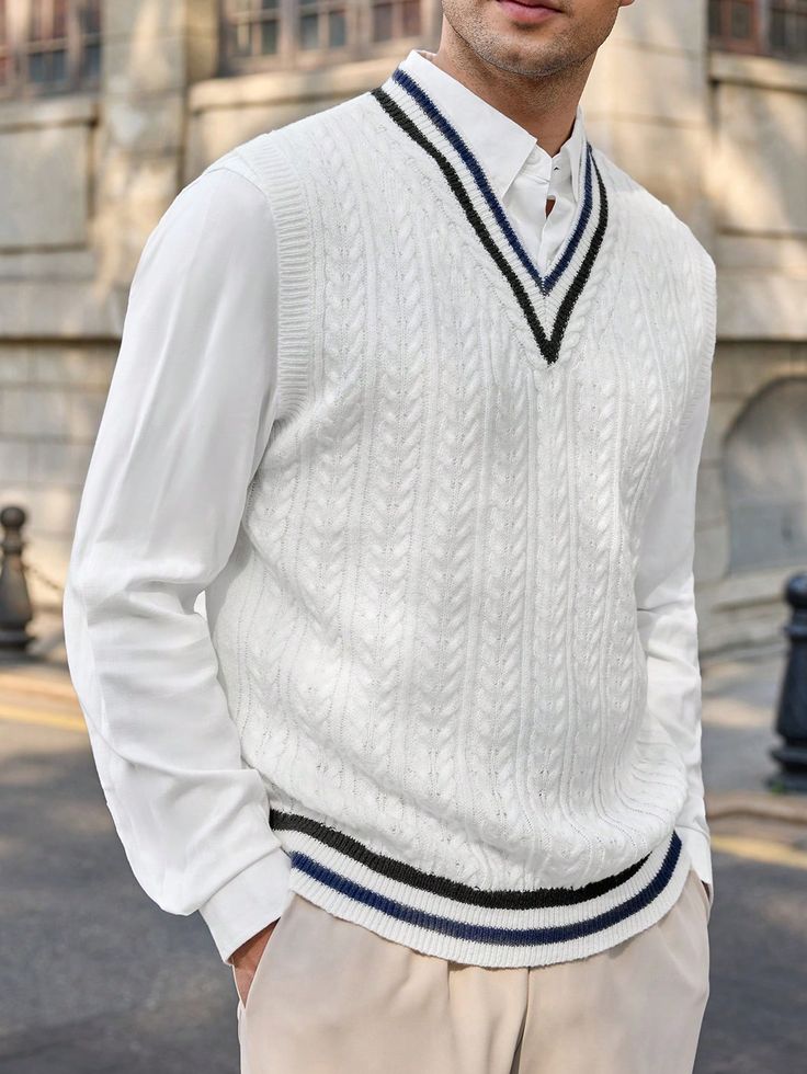 Mens Knitted Slim Fit V Neck Sleeveless Casual Vest Suitable For Autumn Winter Matching