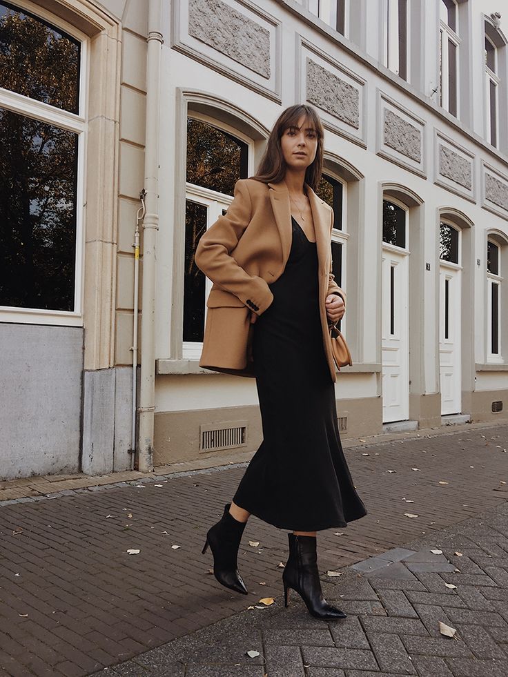 Slip Dress + Oversized Knit + Tights + Boots