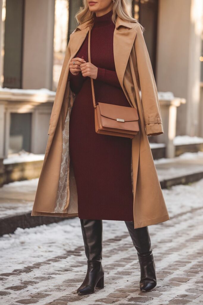 Turtleneck + Maxi Skirt + Double Coats