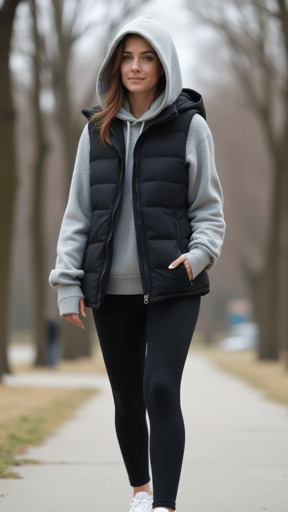 Quilted Vest + Turtleneck + Denim + Sneakers